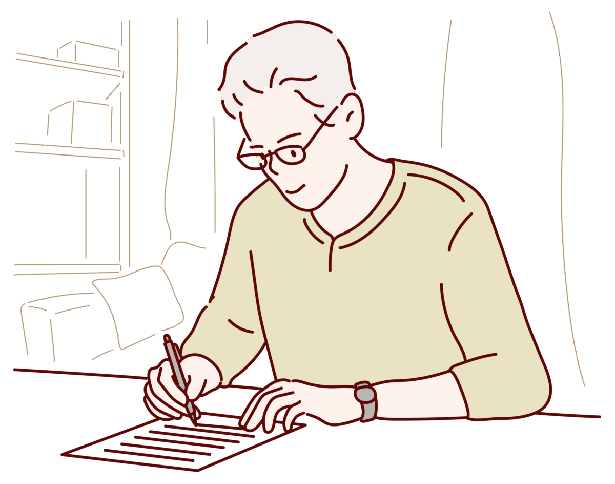 ホームページの原稿を書く男性経営者のイメージイラスト
