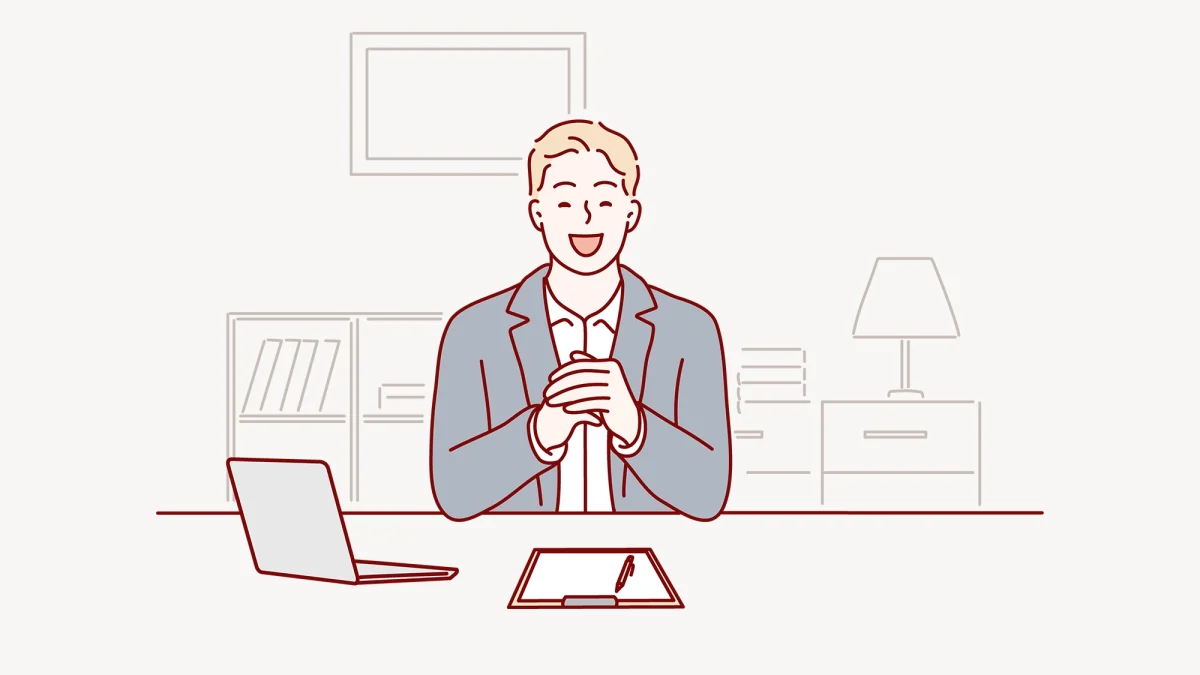 スーツを着た男性が、お客様に笑顔で話をするイラスト
