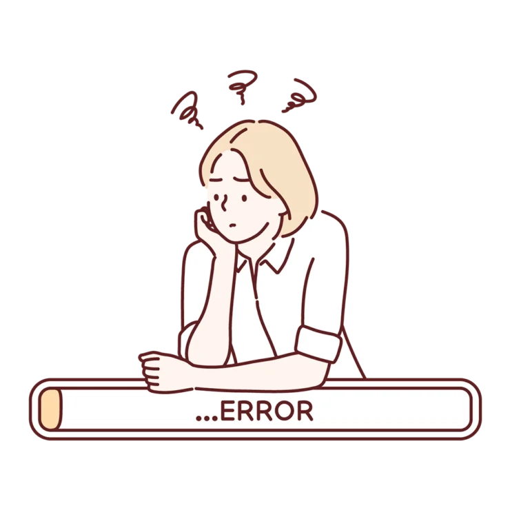 エラーが出て困っている女性のイラスト