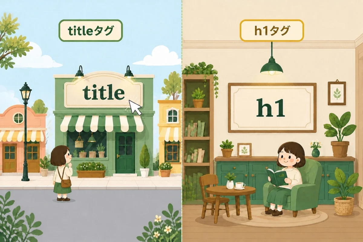 titleタグとh1タグの違いのイメージ図