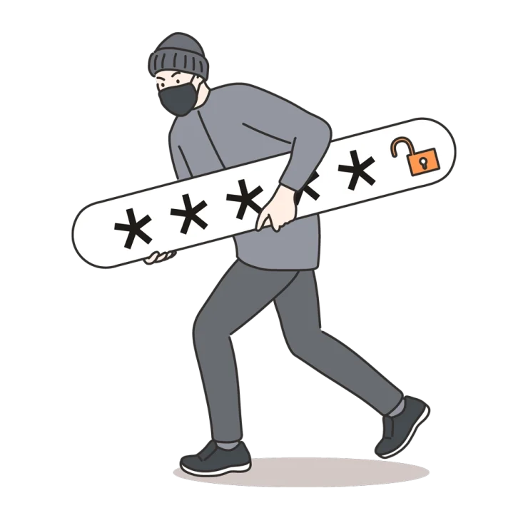 WordPressのパスワードを盗んで不正アクセスをしようとする悪意のある第三者のイラスト